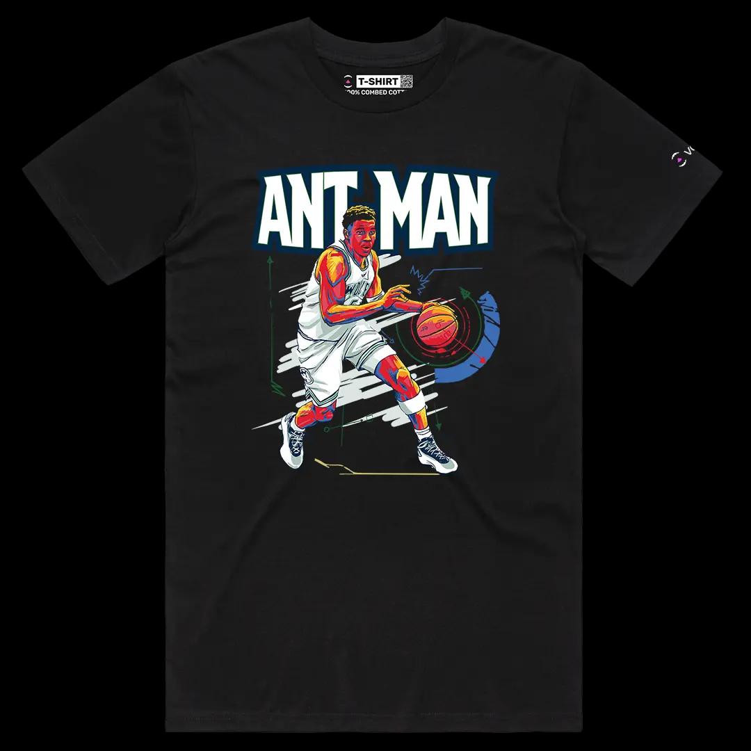 VOICEART Black Male Regular Ant-Man Edwards Sports Graphic Tee for Wolves Basketball Fans Short T-Shirt for Men and Women