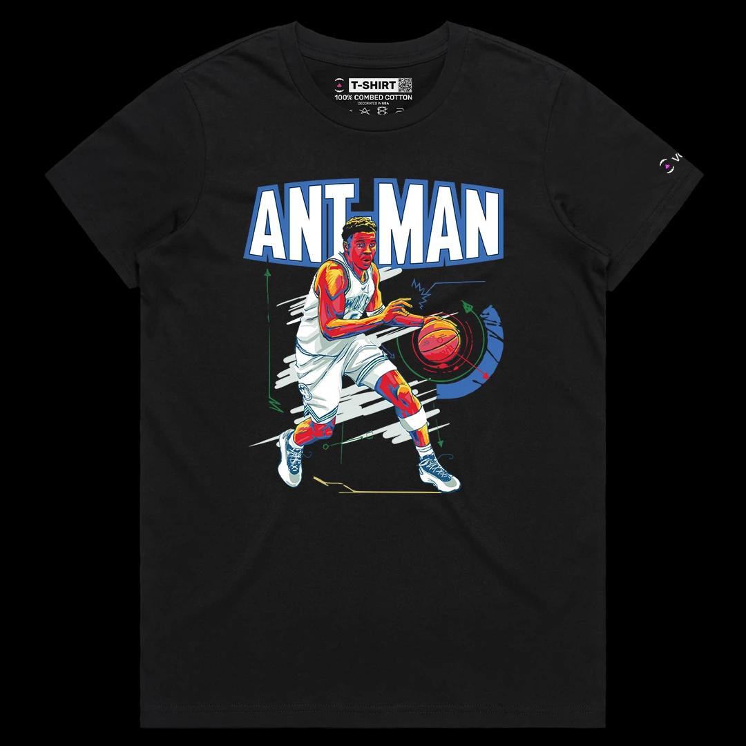 VOICEART Black Female Regular Ant-Man Edwards Sports Graphic Tee for Wolves Basketball Fans Short T-Shirt for Men and Women