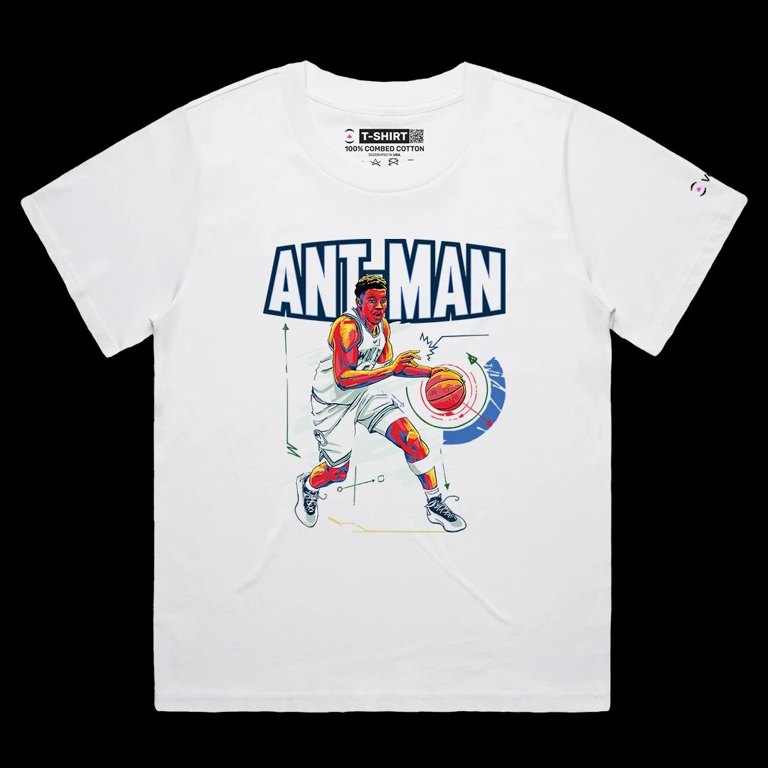 VOICEART White Female Loose Ant-Man Edwards Sports Graphic Tee for Wolves Basketball Fans Short T-Shirt for Men and Women