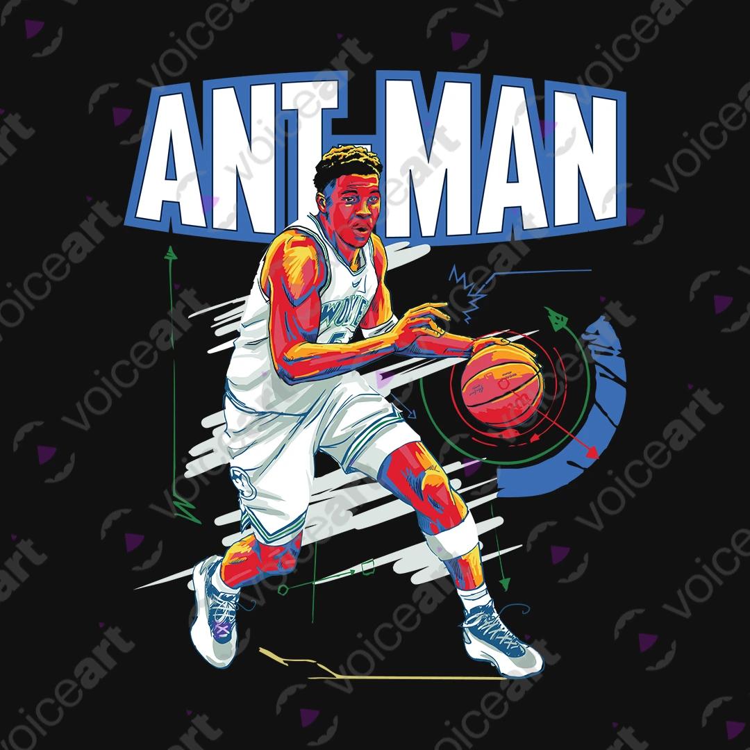 VOICEART Black Watermark Ant-Man Edwards Sports Graphic Tee for Wolves Basketball Fans Short T-Shirt for Men and Women