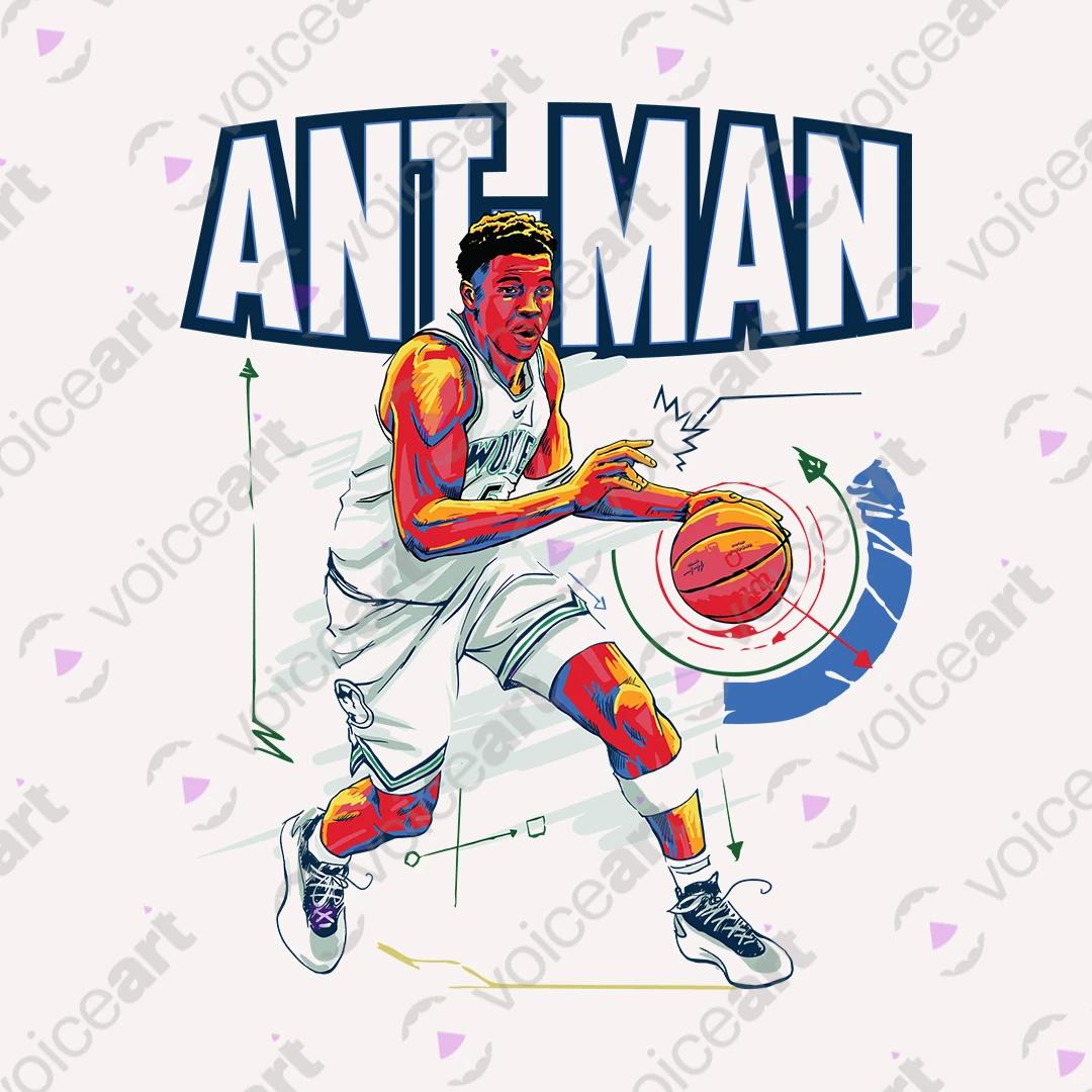 VOICEART White Watermark Ant-Man Edwards Sports Graphic Tee for Wolves Basketball Fans Short T-Shirt for Men and Women