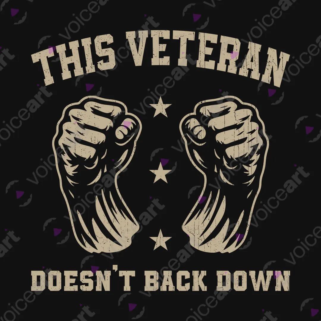 VOICEART Black Watermark US Veteran No Backing Down Graphic Tee for 4th of July Short Cotton Shirt for Men and Women v2