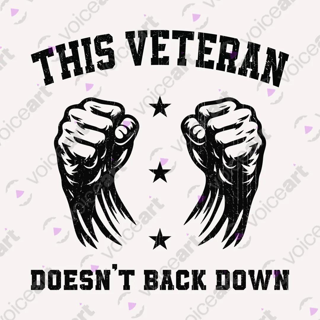 VOICEART White Watermark US Veteran No Backing Down Graphic Tee for 4th of July Short Cotton Shirt for Men and Women v2