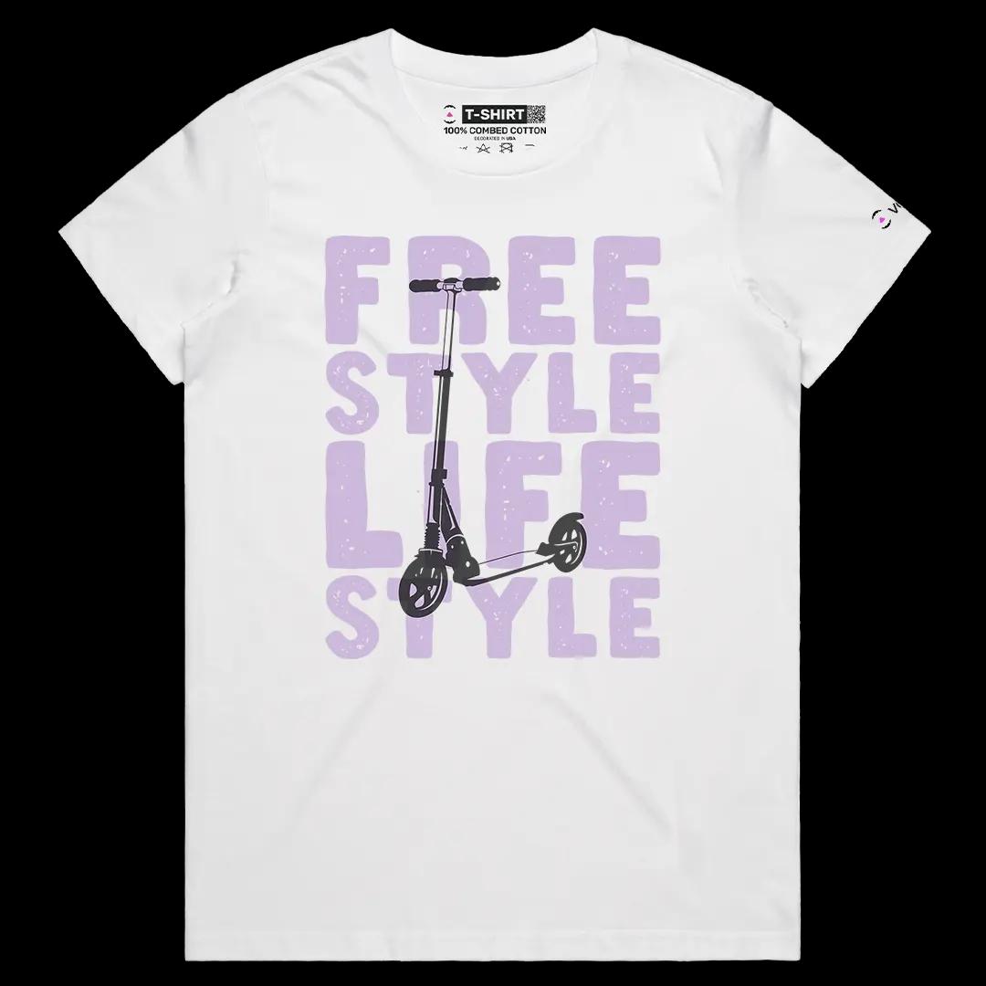 VOICEART White Female Regular Retro Scooter Free Style Lifestyle Graphic Tee Short Sleeve Cotton T-Shirt for Men and Women