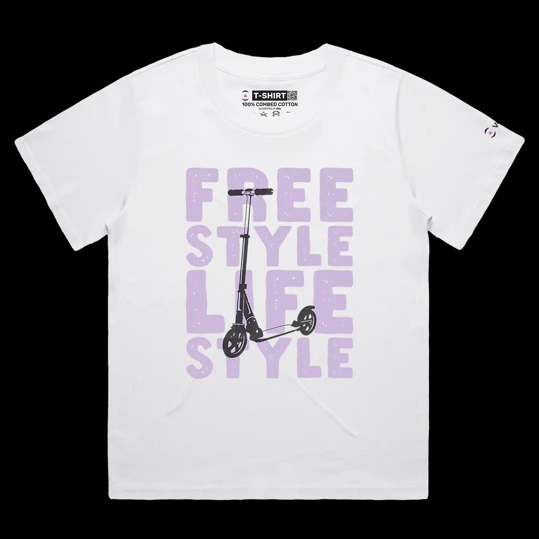 VOICEART White Female Loose Retro Scooter Free Style Lifestyle Graphic Tee Short Sleeve Cotton T-Shirt for Men and Women