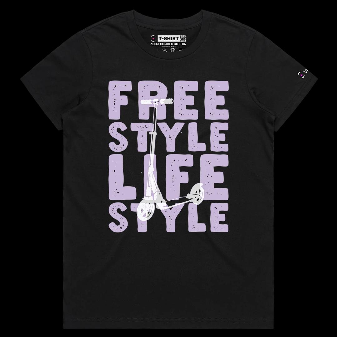 VOICEART Black Female Regular Retro Scooter Free Style Lifestyle Graphic Tee Short Sleeve Cotton T-Shirt for Men and Women
