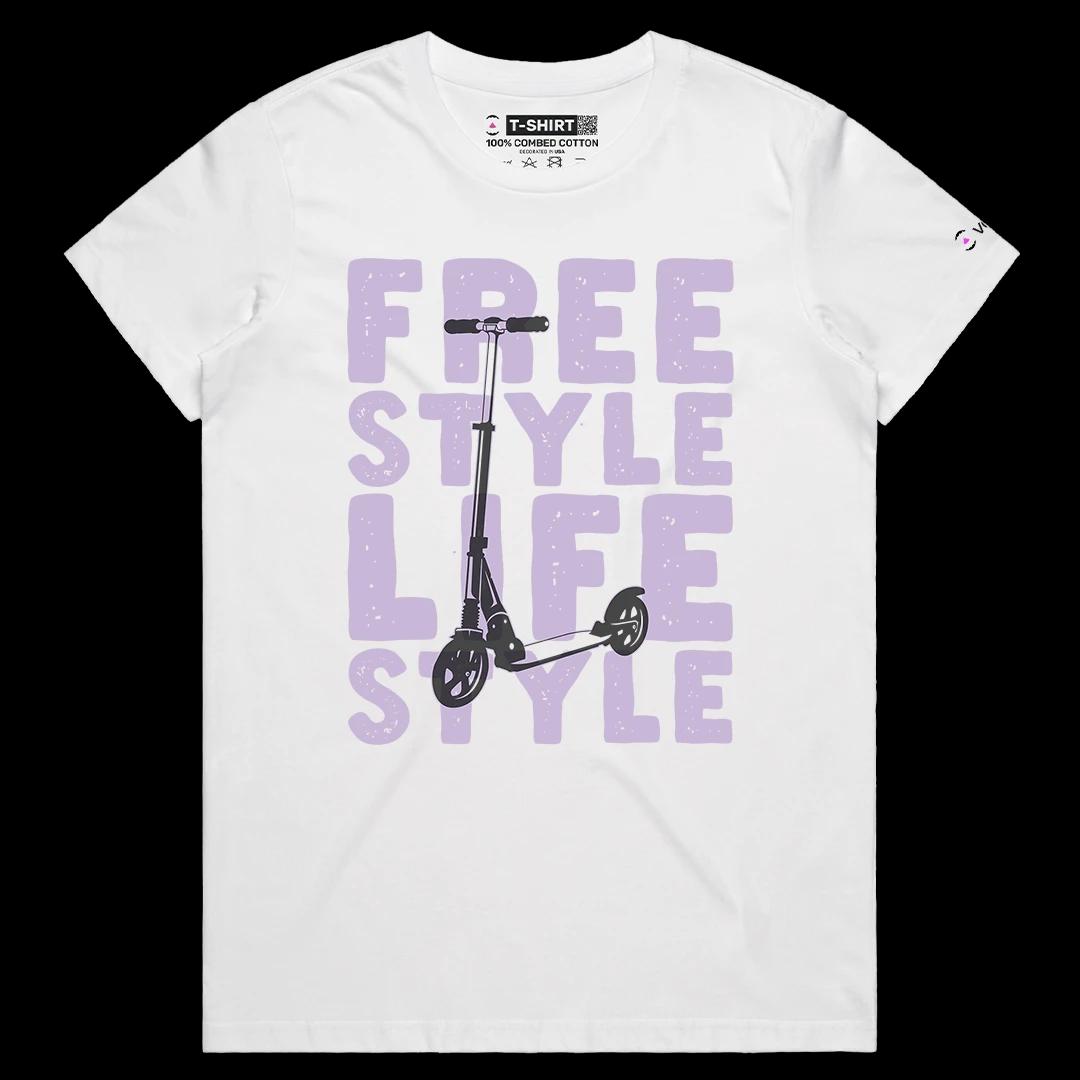 VOICEART White Female Regular Retro Scooter Free Style Lifestyle Graphic Tee Short Sleeve Cotton T-Shirt for Men and Women