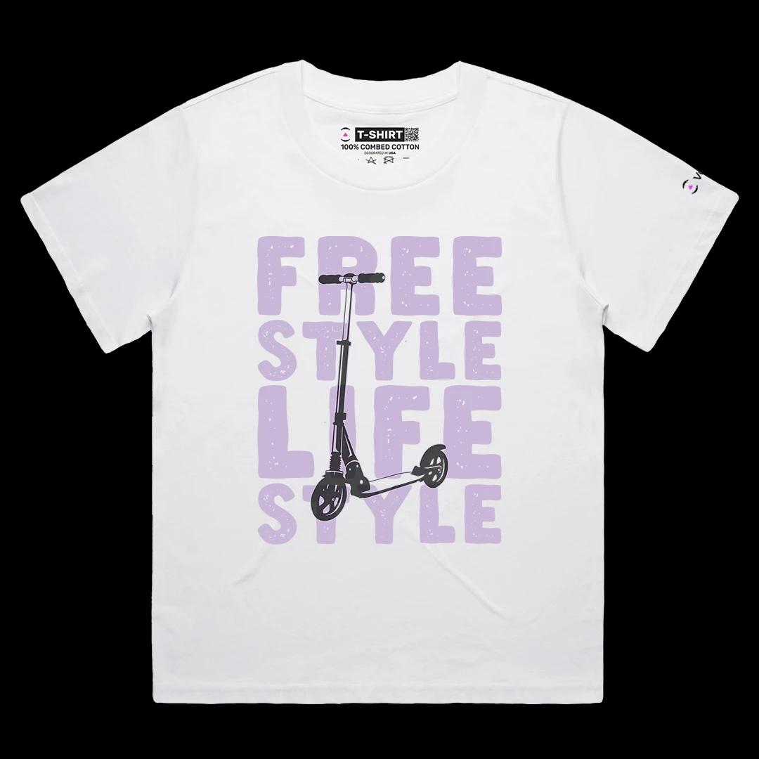 VOICEART White Female Loose Retro Scooter Free Style Lifestyle Graphic Tee Short Sleeve Cotton T-Shirt for Men and Women