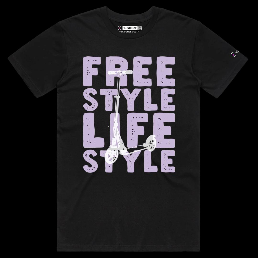 VOICEART Black Male Regular Retro Scooter Free Style Lifestyle Graphic Tee Short Sleeve Cotton T-Shirt for Men and Women