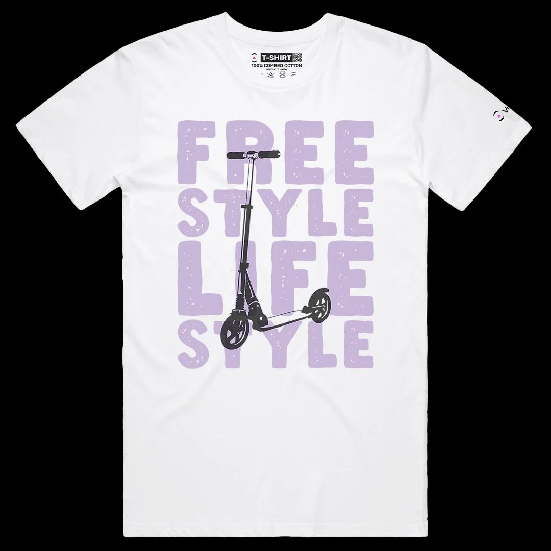 VOICEART White Male Regular Retro Scooter Free Style Lifestyle Graphic Tee Short Sleeve Cotton T-Shirt for Men and Women