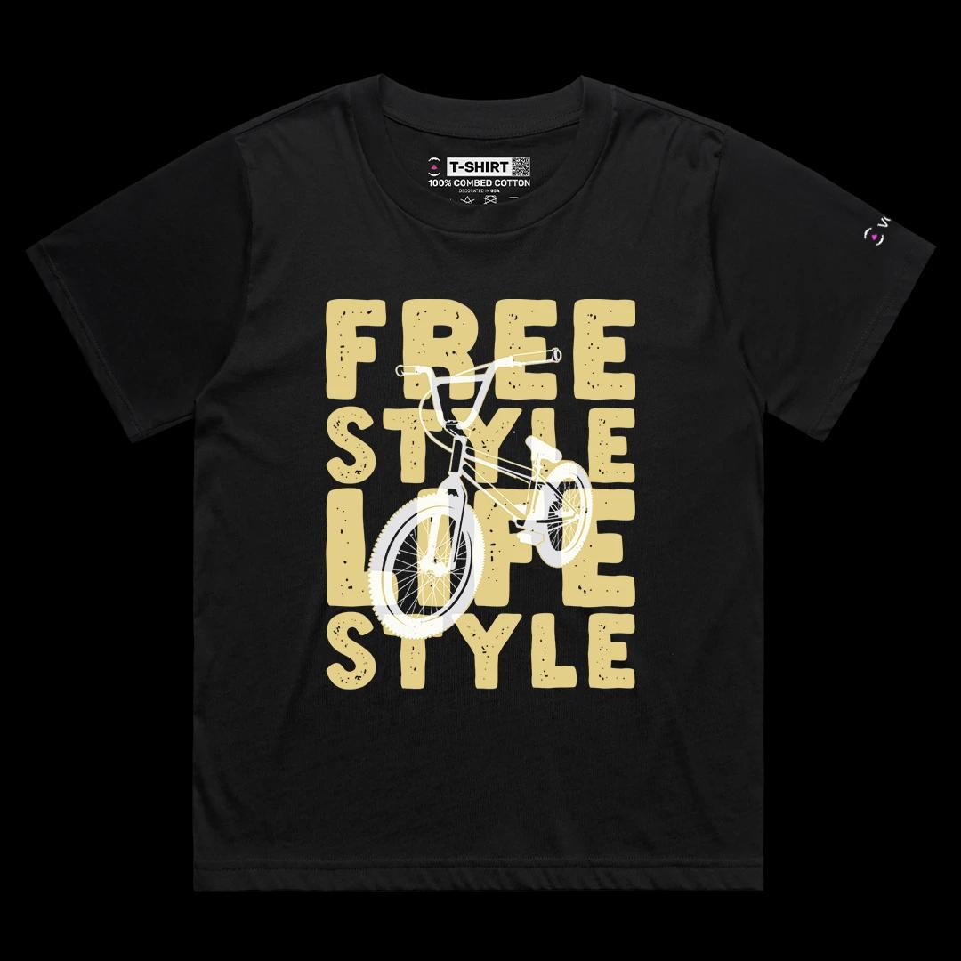 VOICEART Black Female Loose Retro BMX Bicycle Free Style Lifestyle Graphic Tee Short Sleeve Cotton Shirt for Men and Women