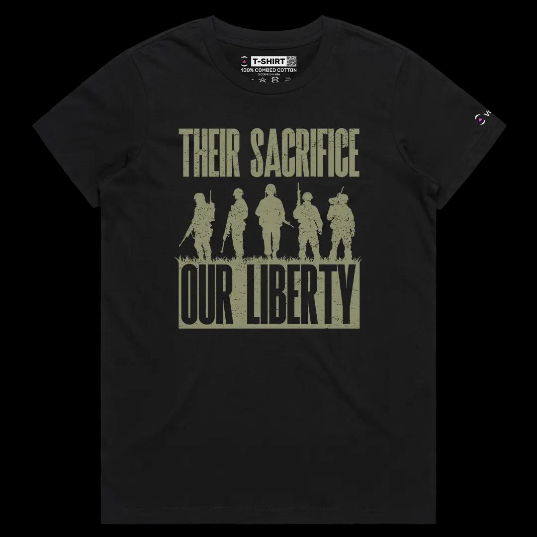 VOICEART Black Female Regular Liberty & Sacrifice Patriotic Graphic Tee for Memorial Day Short Sleeve Shirt for Men and Women