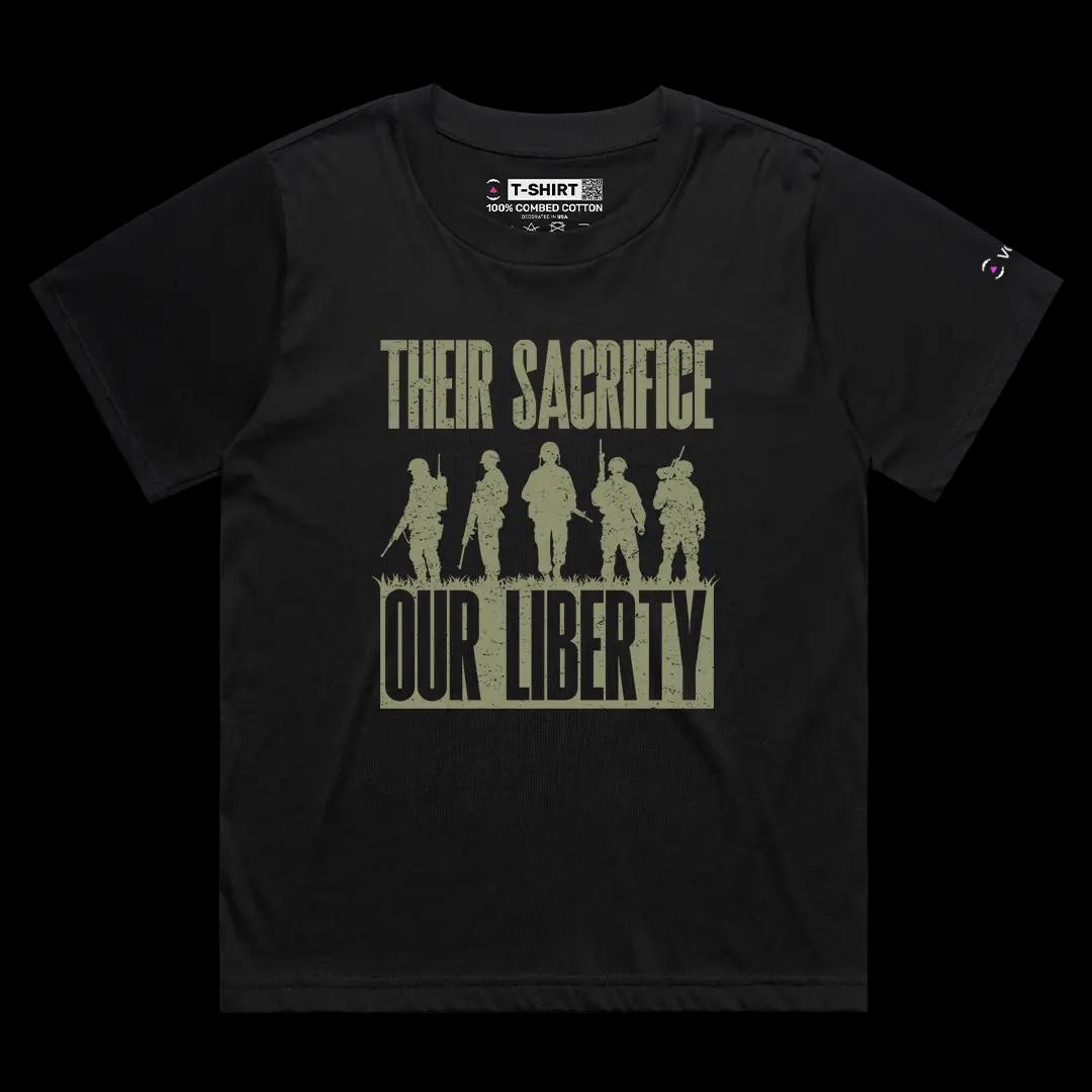 VOICEART Black Female Loose Liberty & Sacrifice Patriotic Graphic Tee for Memorial Day Short Sleeve Shirt for Men and Women