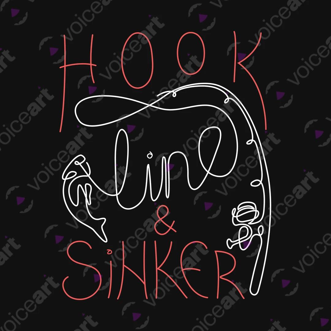 VOICEART Black Watermark Hook Line & Sinker Funny Graphic Tee for Fishermans Short Sleeve T-Shirt for Men and Women