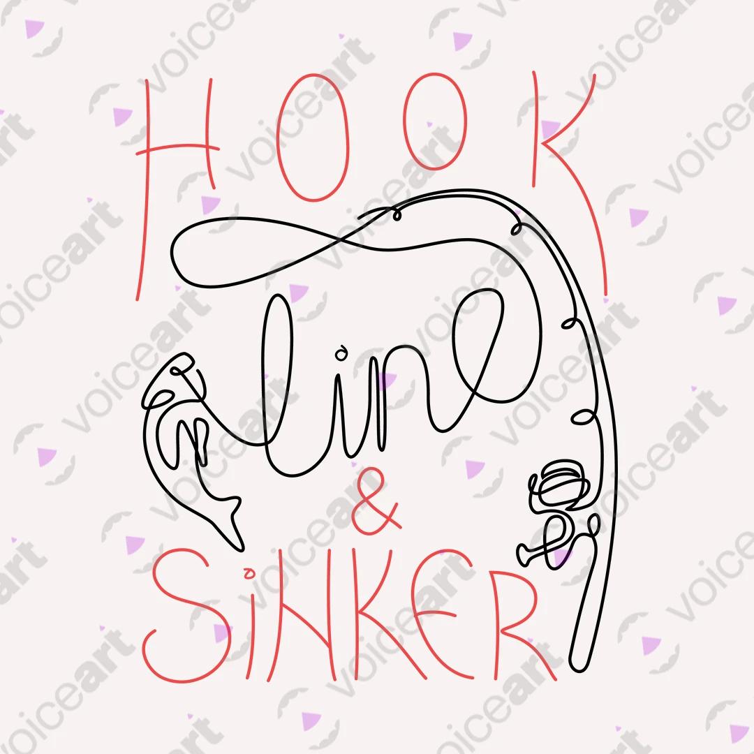 VOICEART White Watermark Hook Line & Sinker Funny Graphic Tee for Fishermans Short Sleeve T-Shirt for Men and Women