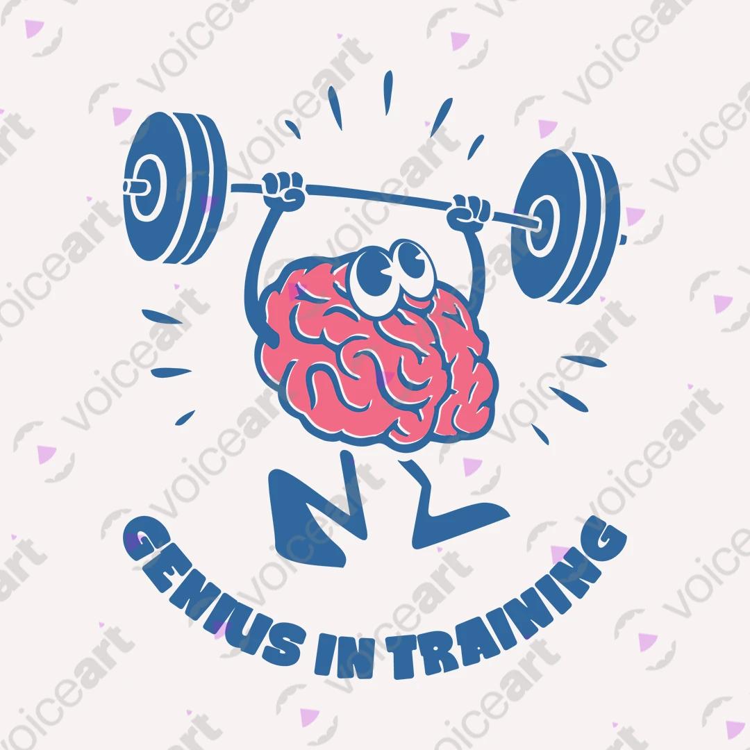 VOICEART White Watermark Genius in Training Funny Graphic Gym Tee Short Sleeve Combed Cotton T-Shirt for Men and Women