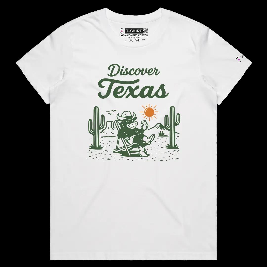 VOICEART White Female Regular Welcome to Texas Lifestyle Graphic Tee Short Sleeve Combed Cotton T-Shirt for Men and Women