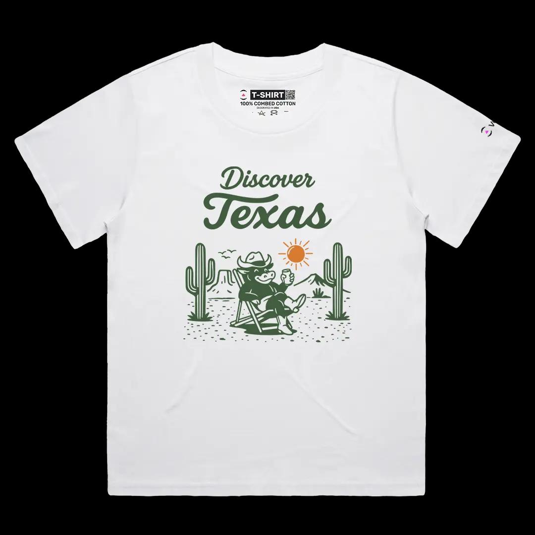 VOICEART White Female Loose Welcome to Texas Lifestyle Graphic Tee Short Sleeve Combed Cotton T-Shirt for Men and Women