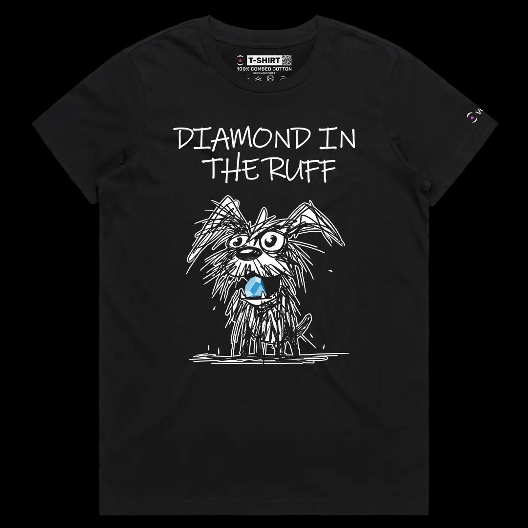 VOICEART Black Female Regular Dog with a Diamond Funny Animal Graphic Tee for Pet Owners Short Sleeve Shirt for Men and Women