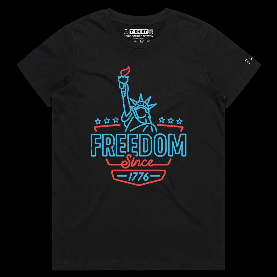 VOICEART Black Female Loose Freedom Lady Liberty Patriotic Graphic Tee for US Holidays Short Sleeve Shirt for Men and Women