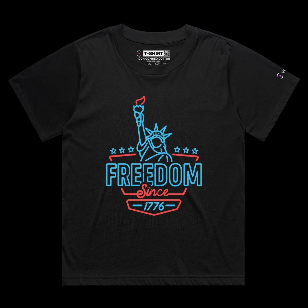 VOICEART Black Female Loose Freedom Lady Liberty Patriotic Graphic Tee for US Holidays Short Sleeve Shirt for Men and Women