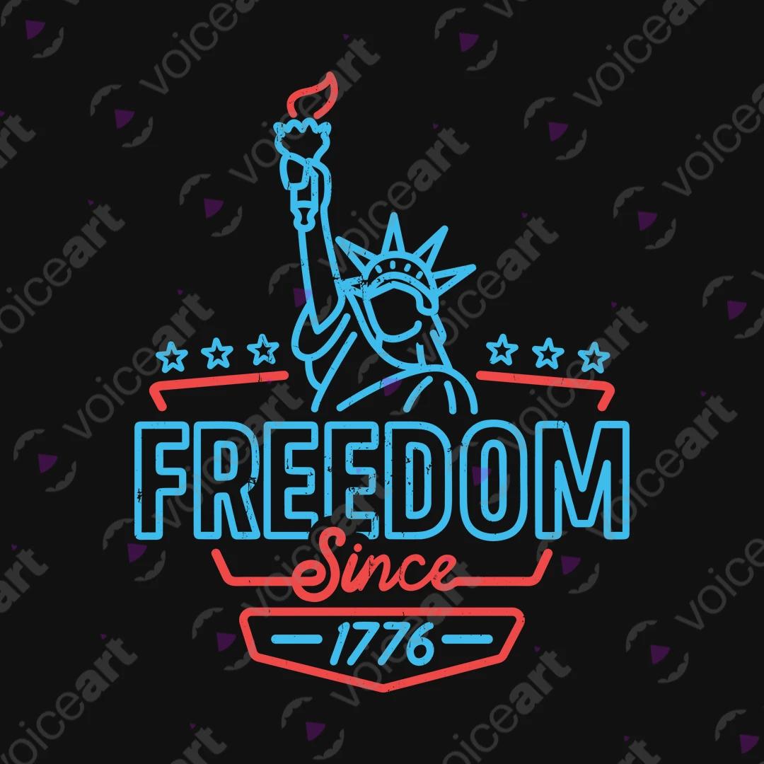 VOICEART Black Watermark Freedom Lady Liberty Patriotic Graphic Tee for US Holidays Short Sleeve Shirt for Men and Women