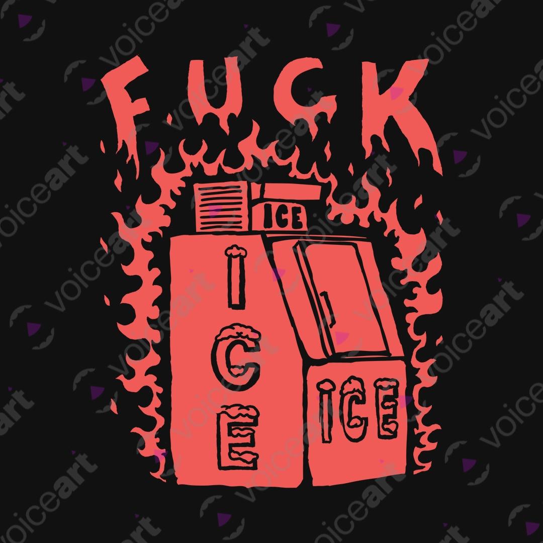 VOICEART Black Watermark ICE Machine Burning Politics Graphic Tee Short Sleeve T-Shirt for Men and Women