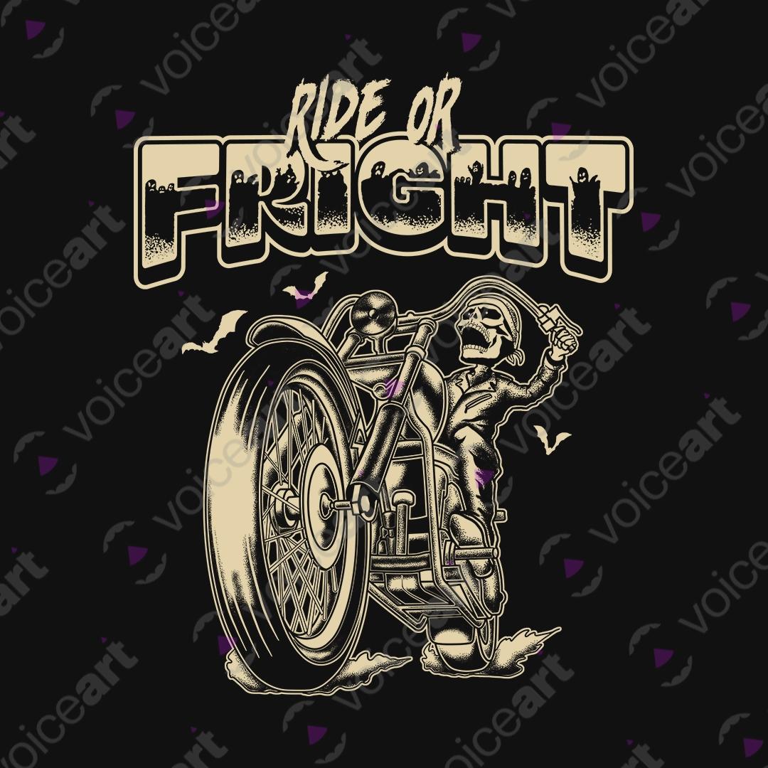 VOICEART Black Watermark Ride or Fright Funny Halloween Graphic Tee for Holidays Short Sleeve T-Shirt for Men and Women