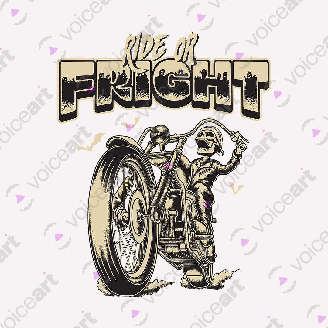 VOICEART White Watermark Ride or Fright Funny Halloween Graphic Tee for Holidays Short Sleeve T-Shirt for Men and Women