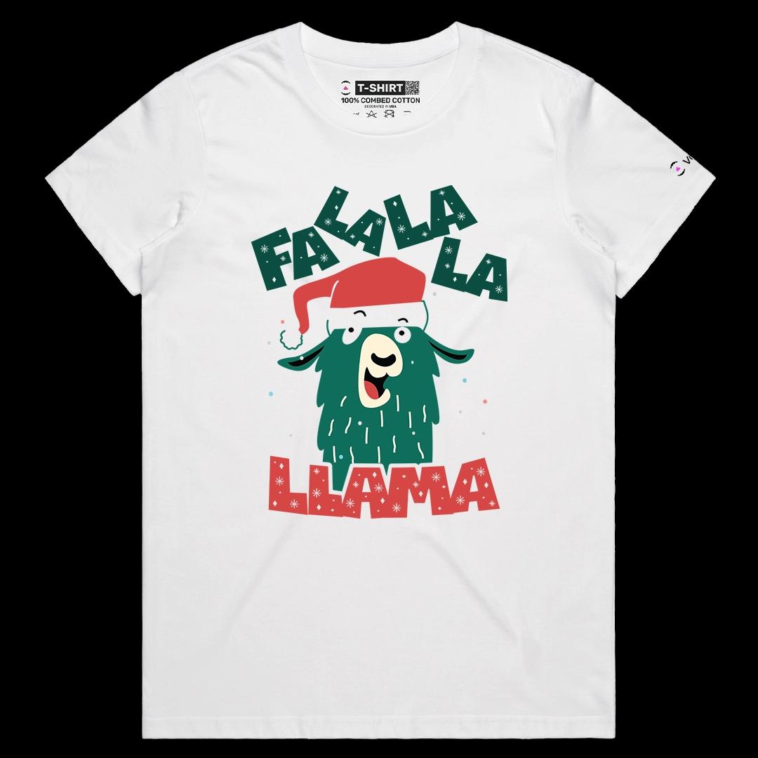 VOICEART White Female Regular Singing Llama Funny Christmas Graphic Tee for Holidays Short Sleeve T-Shirt for Men and Women