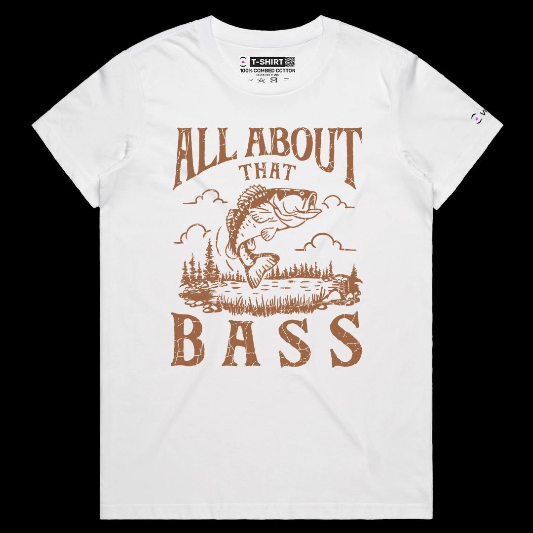 VOICEART White Female Regular Bass Fish Nature Lifestyle Graphic Tee for Fishing Lovers Short Sleeve TShirt for Men and Women
