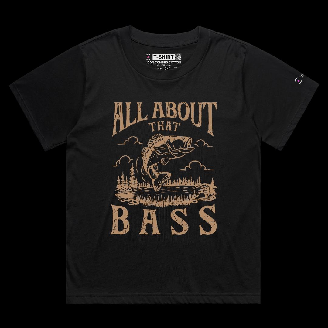 VOICEART Black Female Loose Bass Fish Nature Lifestyle Graphic Tee for Fishing Lovers Short Sleeve TShirt for Men and Women