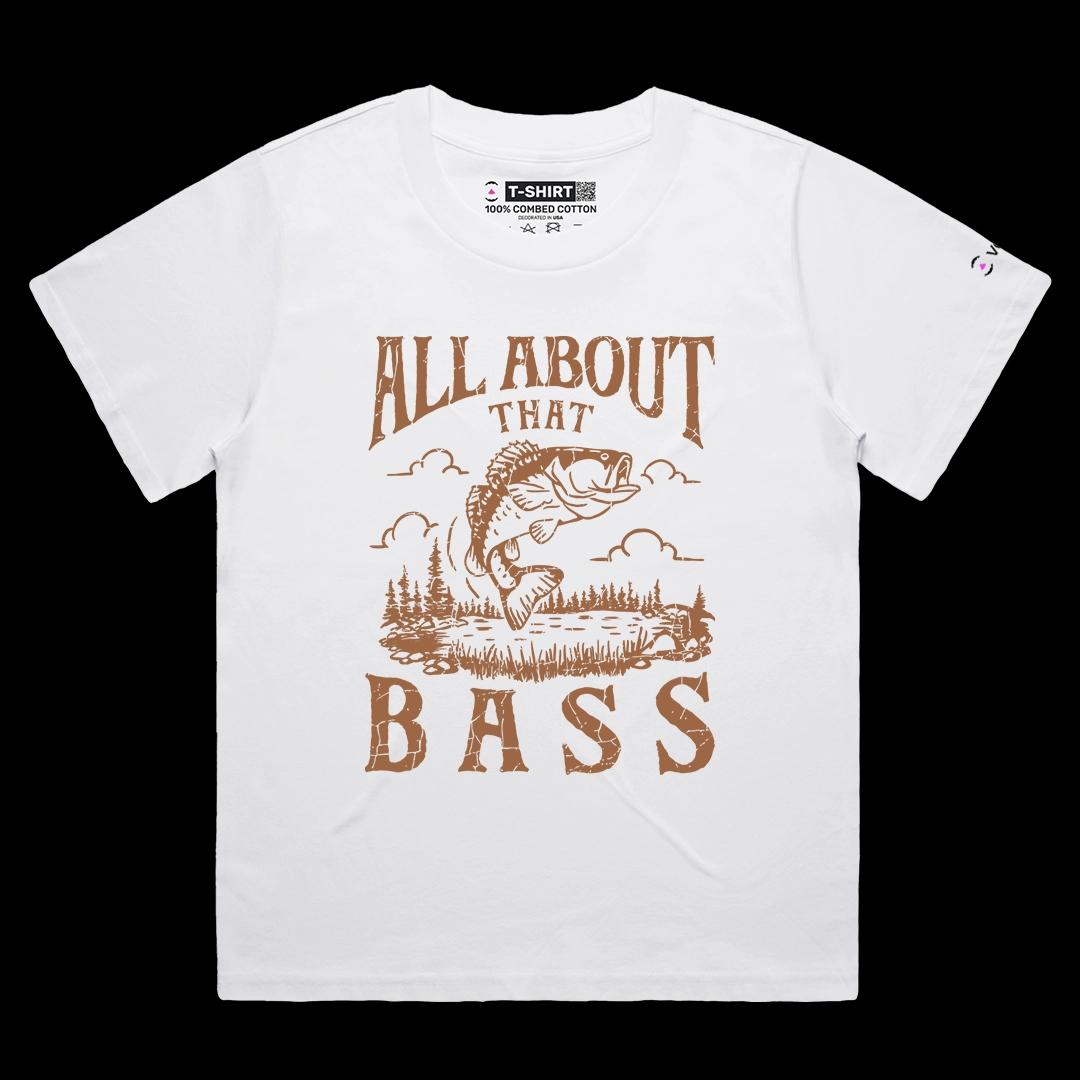 VOICEART White Female Loose Bass Fish Nature Lifestyle Graphic Tee for Fishing Lovers Short Sleeve TShirt for Men and Women