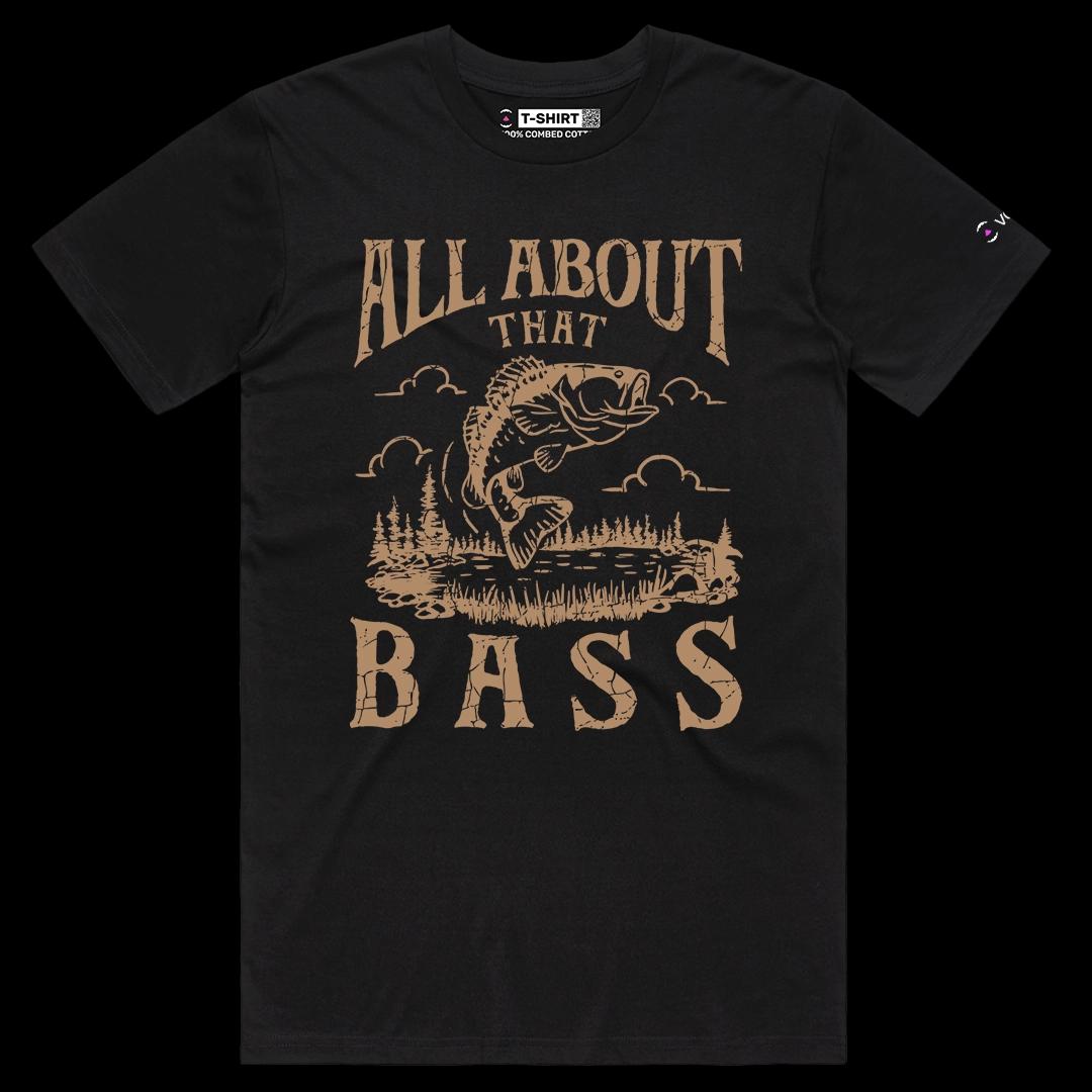 VOICEART Black Male Regular Bass Fish Nature Lifestyle Graphic Tee for Fishing Lovers Short Sleeve TShirt for Men and Women