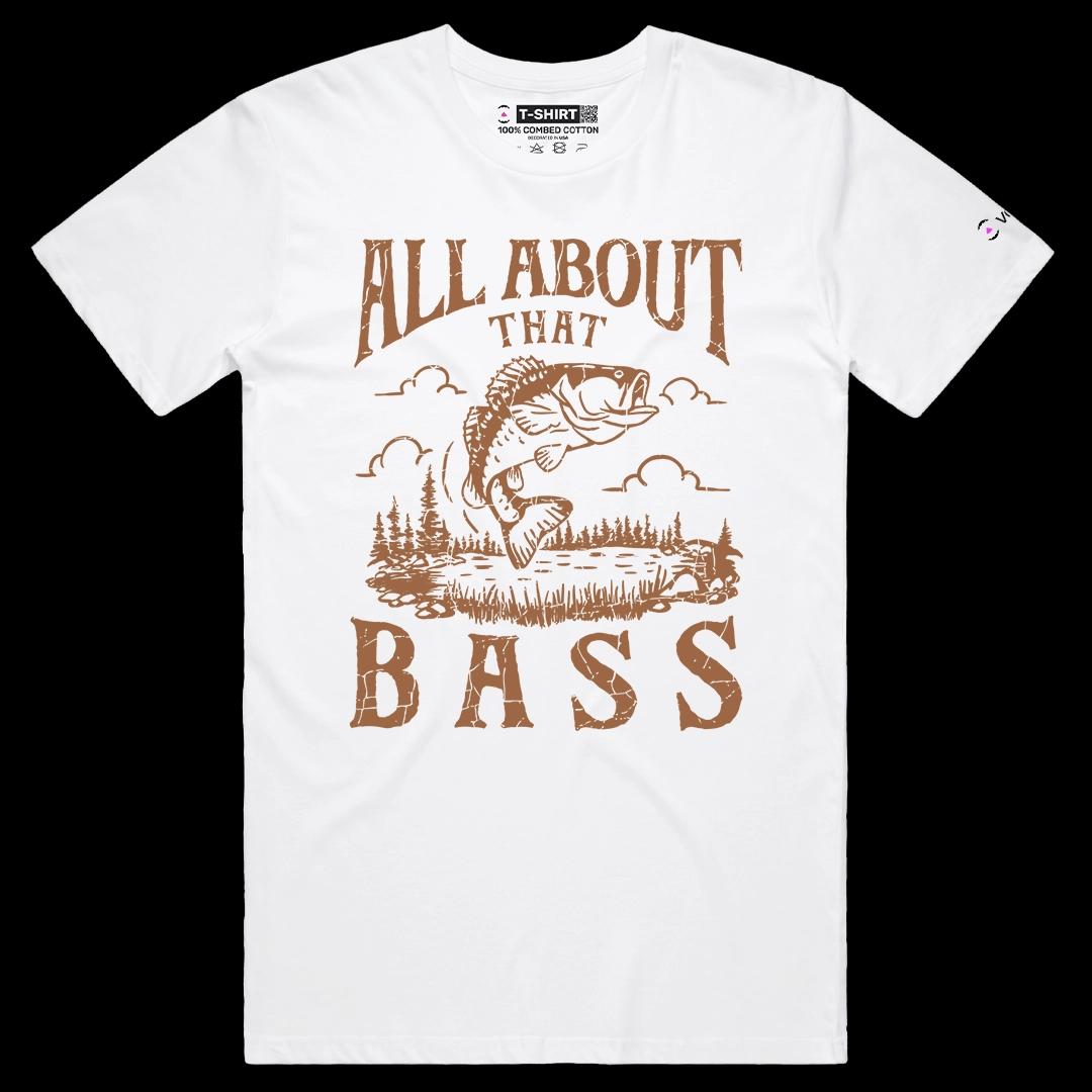VOICEART White Male Regular Bass Fish Nature Lifestyle Graphic Tee for Fishing Lovers Short Sleeve TShirt for Men and Women