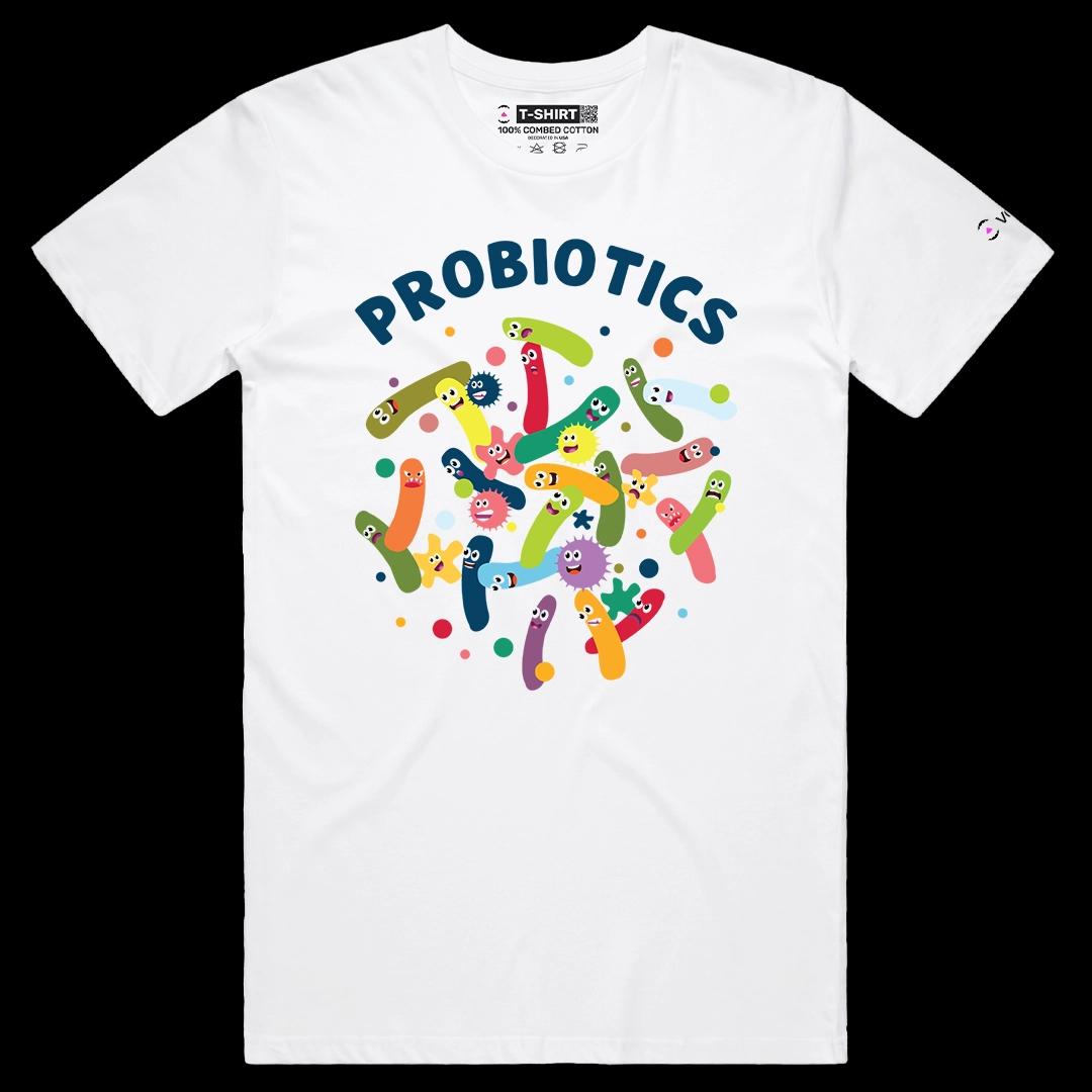 VOICEART White Male Regular Colorful Probiotics Graphic Tee Short Sleeve T-Shirt for Men and Women