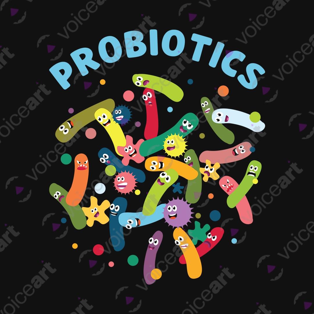 VOICEART Black Watermark Colorful Probiotics Graphic Tee Short Sleeve T-Shirt for Men and Women