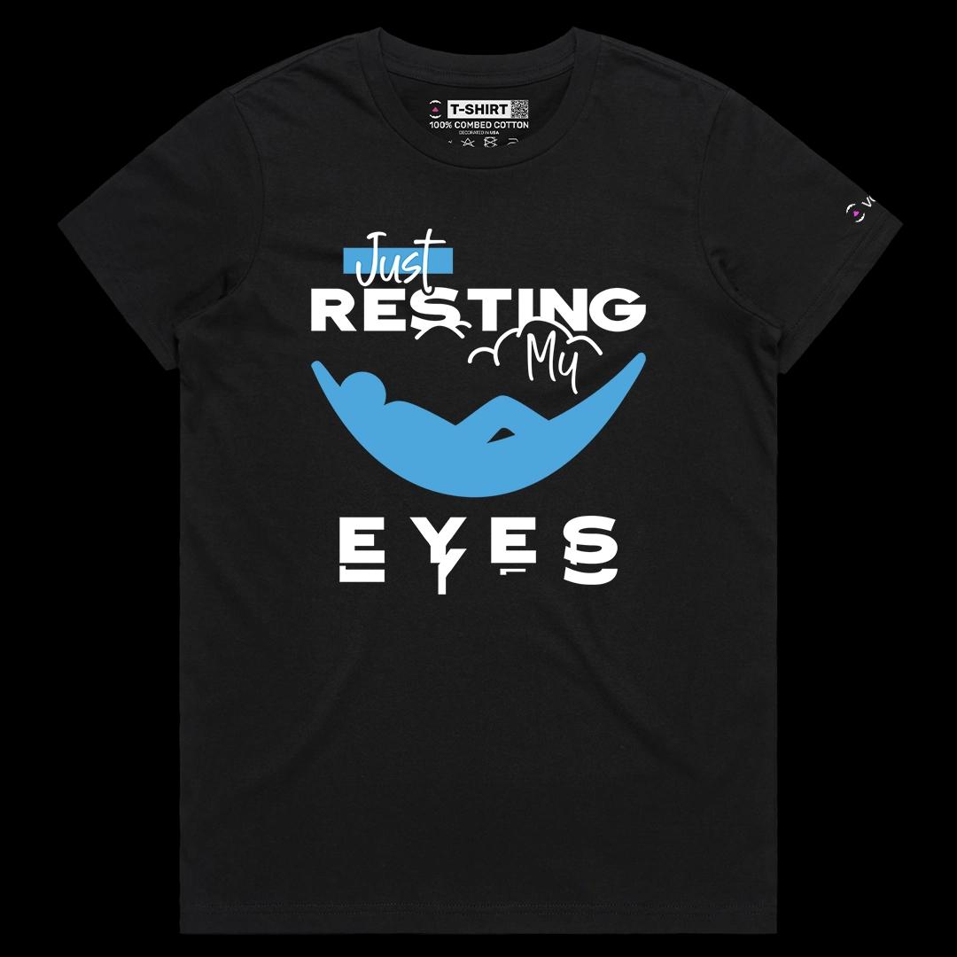 VOICEART Black Female Regular Resting In Hammock Funny Graphic Lifestyle Tee Short Sleeve Premium T-Shirt for Men and Women