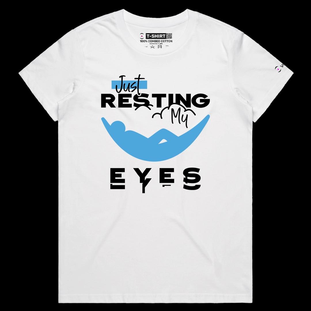 VOICEART White Female Regular Resting In Hammock Funny Graphic Lifestyle Tee Short Sleeve Premium T-Shirt for Men and Women