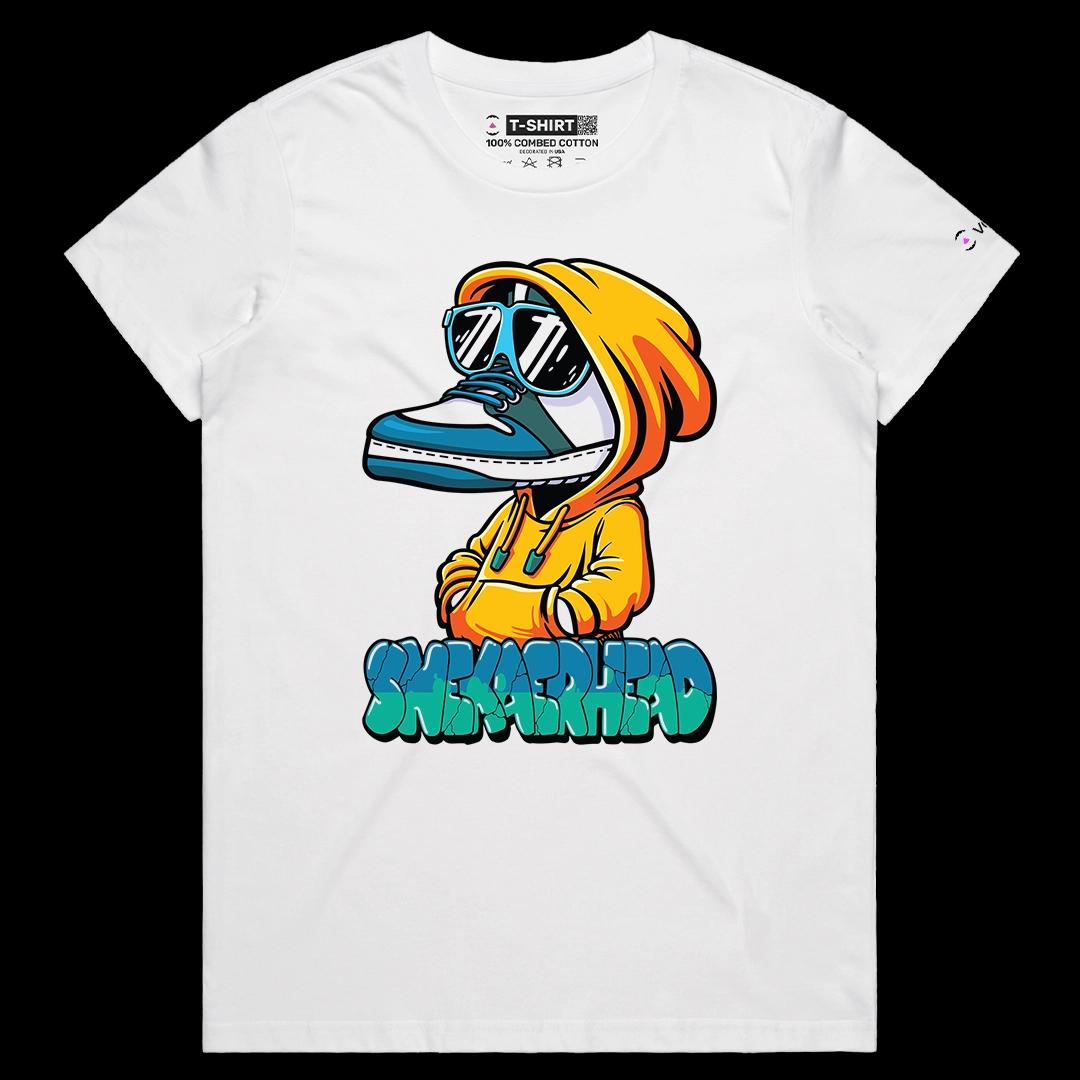 VOICEART White Female Regular Sneakerhead Funny Graphic Lifestyle Tee for Kicks Lovers Short Sleeve T-Shirt for Men and Women