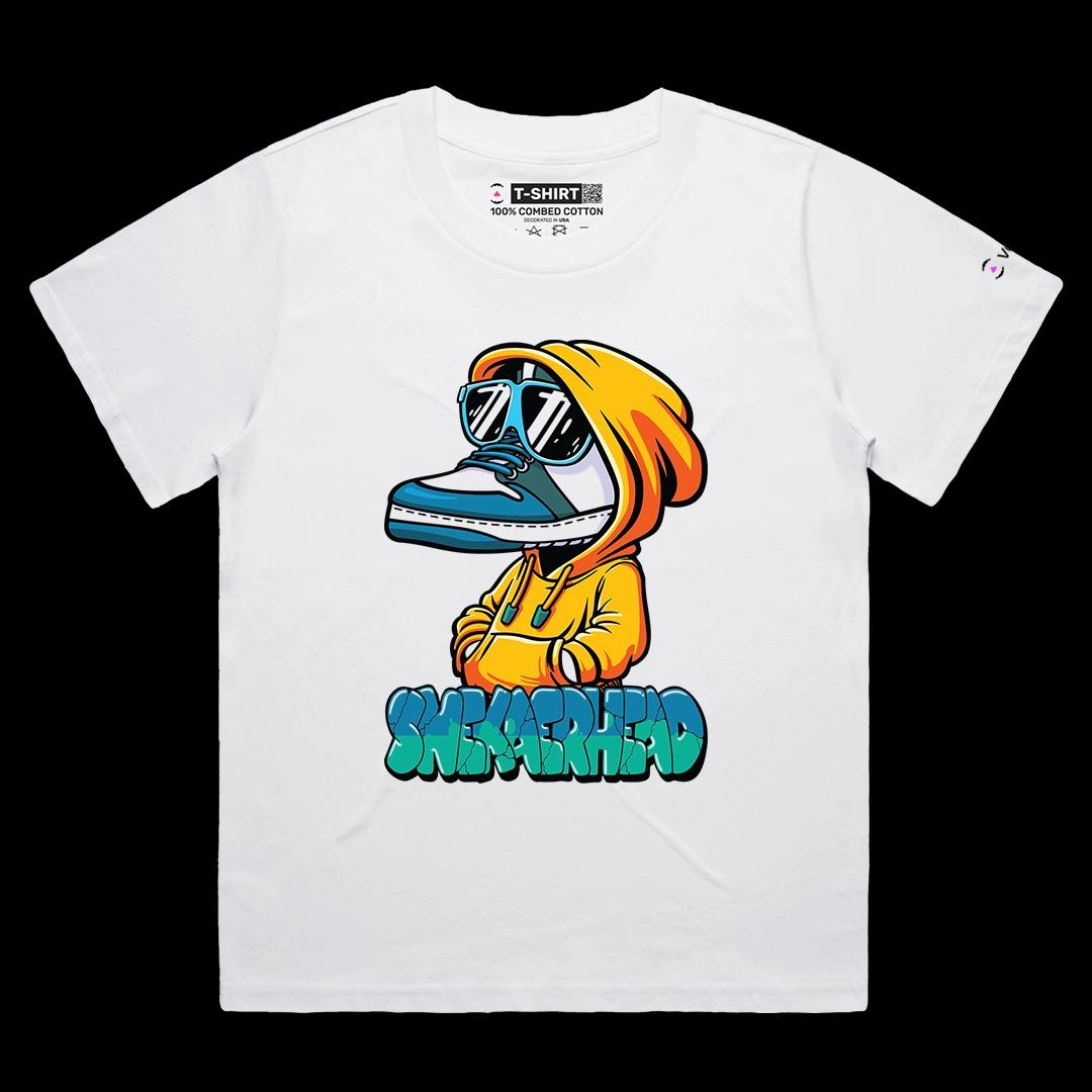 VOICEART White Female Loose Sneakerhead Funny Graphic Lifestyle Tee for Kicks Lovers Short Sleeve T-Shirt for Men and Women