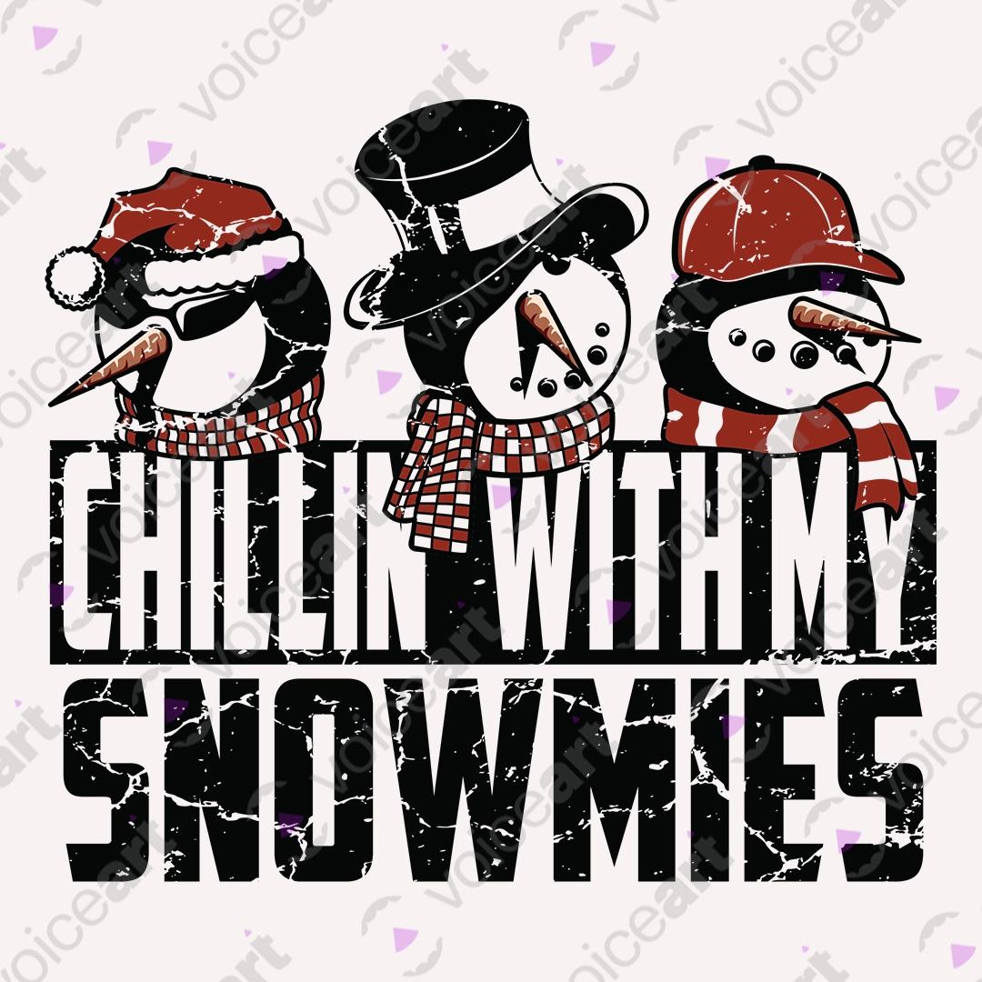 VOICEART White Watermark Chillin With My Snowmies Funny Christmas Graphic Tee for Holidays Short Shirt for Men and Women