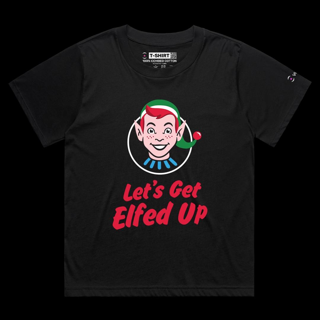 VOICEART Black Female Loose Let’s Get Elfed Up Funny Christmas Graphic Tee for Holidays Short Sleeve T-Shirt Men and Women