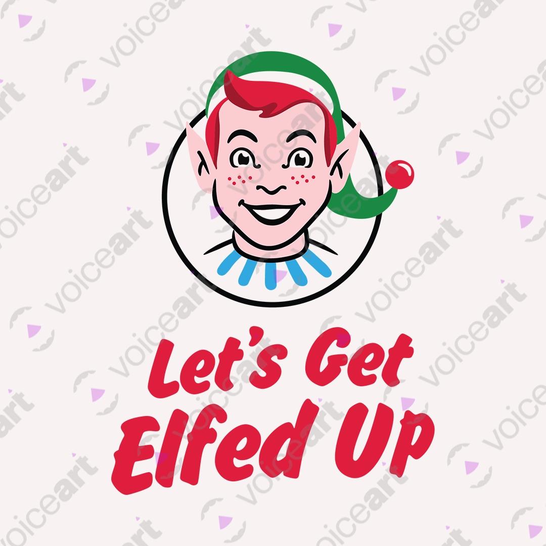 VOICEART White Watermark Let’s Get Elfed Up Funny Christmas Graphic Tee for Holidays Short Sleeve T-Shirt Men and Women
