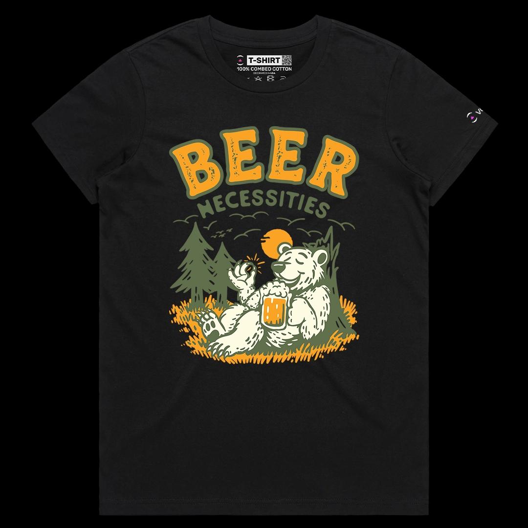 VOICEART Black Female Regular Bear Holding Mug Funny Animals Premium Graphic Tee Short Sleeve T-Shirt for Men and Women