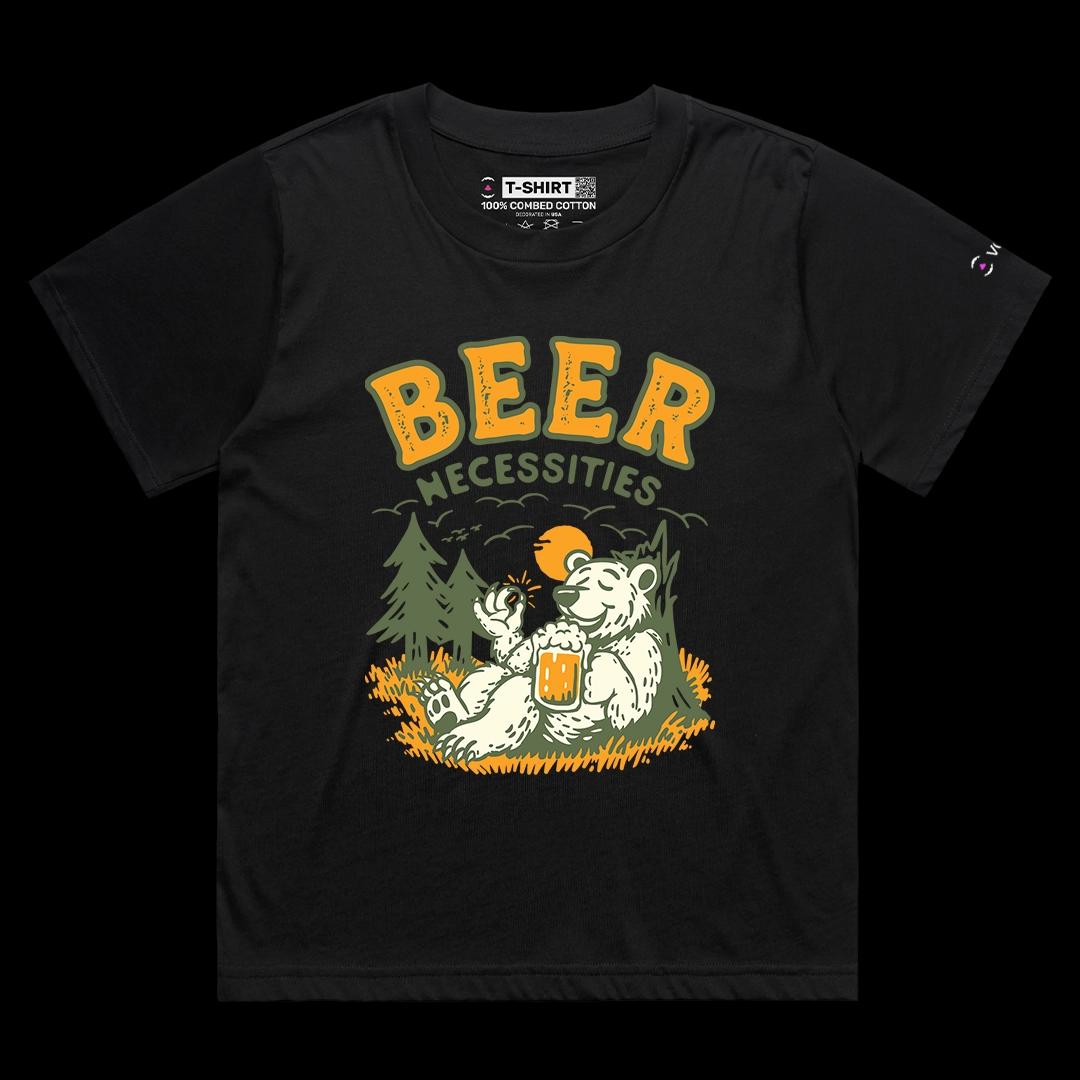 VOICEART Black Female Loose Bear Holding Mug Funny Animals Premium Graphic Tee Short Sleeve T-Shirt for Men and Women