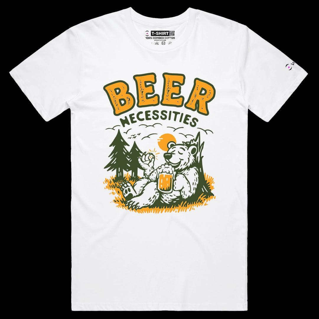 VOICEART White Male Regular Bear Holding Mug Funny Animals Premium Graphic Tee Short Sleeve T-Shirt for Men and Women