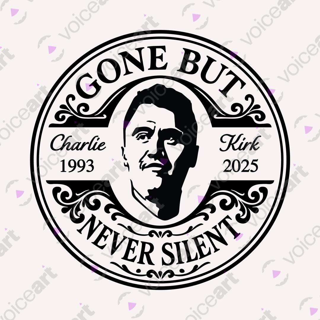 VOICEART White Watermark Gone But Never Silent Patriotic Tribute Graphic Tee Short Sleeve T-Shirt for Men and Women