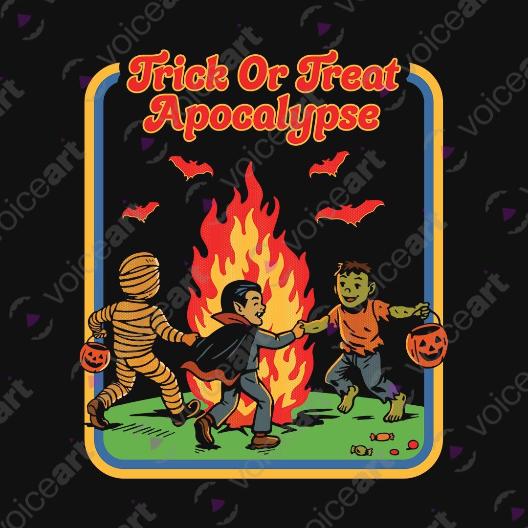 VOICEART Black Watermark Trick or Treat Apocalypse Funny Halloween Graphic Tee for Holidays Short T-Shirt Men and Women
