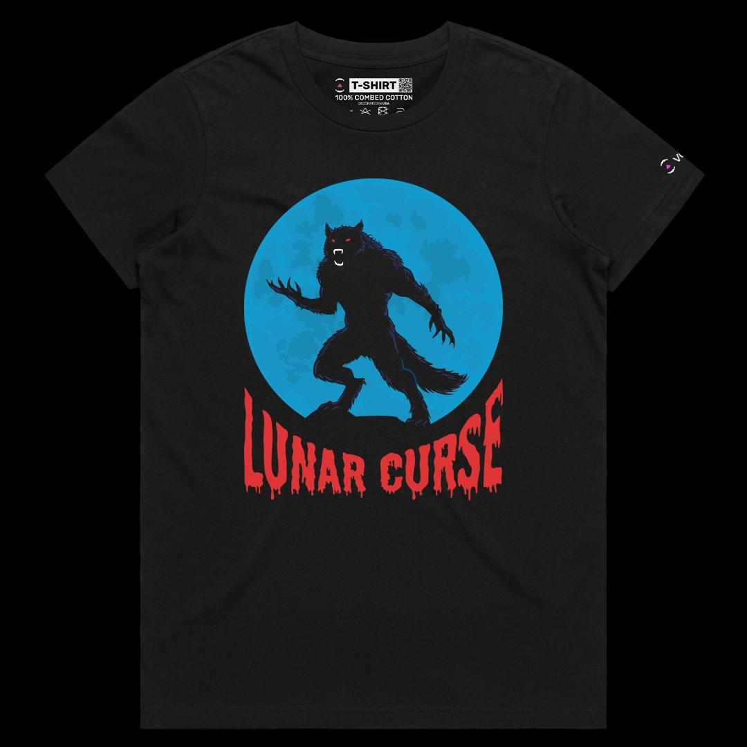 VOICEART Black Female Regular Lunar Curse Werewolf Scary Halloween Graphic Tee for Holidays Short T-Shirt for Men and Women